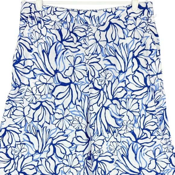 Martha Stewart Women 100% Linen Pull-on Wide Leg Floral Blue/White Pants XL NWOT - Picture 3 of 10